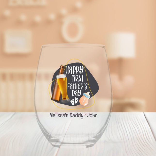 Vaso De Vino Feliz Día del Primer Padre lindo juego (Subido por el creador)