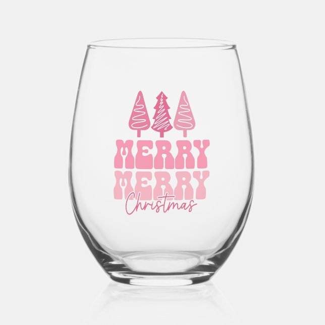 Vaso De Vino Feliz Feliz Navidad - Diseño de vacaciones rosas (Anverso)