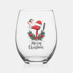 Vaso De Vino Feliz Navidad Peluquera Estilista de Cabello Navid