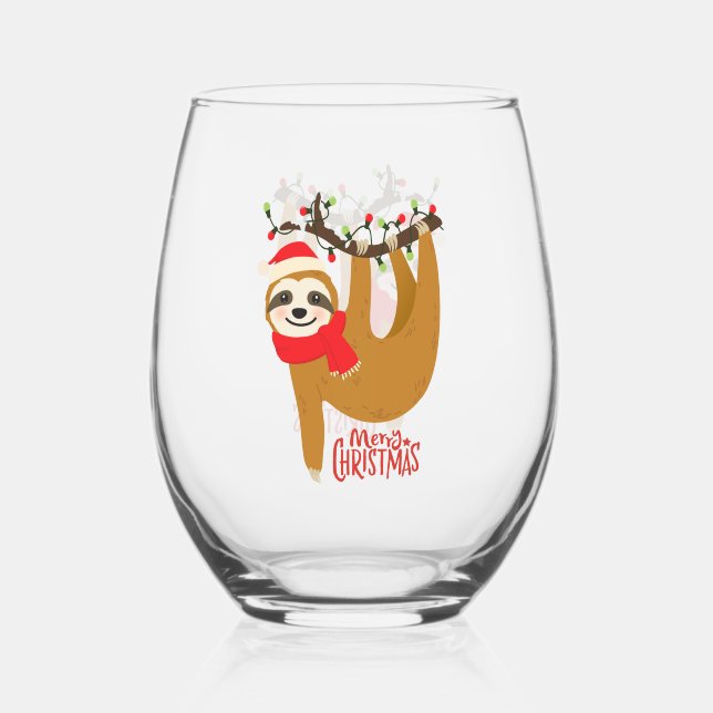 Vaso De Vino Feliz Navidad Sloth Cute Holidays (Anverso)