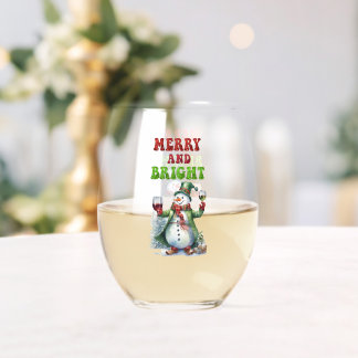 Vaso De Vino Feliz y brillante Snowman