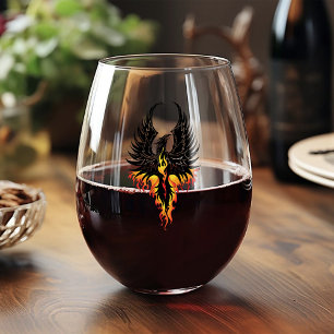 Vaso De Vino Fénix Ardiente Resurgiendo Pájaro de Fuego Llamas