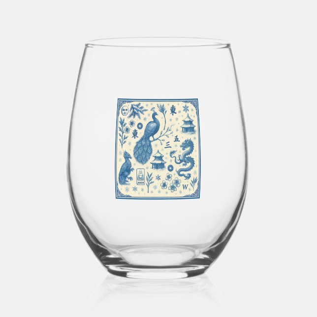 Vaso De Vino Festive Holiday Mahjong Toile Wine Glass (Anverso)