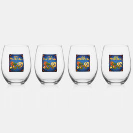 Vaso De Vino Festive LoCo Mah Jongg Wine Glasses
