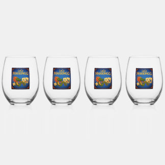 Vaso De Vino Festive LoCo Mah Jongg Wine Glasses