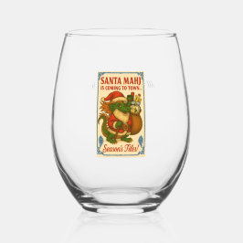 Vaso De Vino Festive Santa Mahj Wine Glass