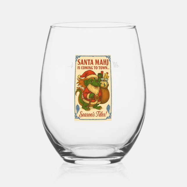 Vaso De Vino Festive Santa Mahj Wine Glass (Anverso)