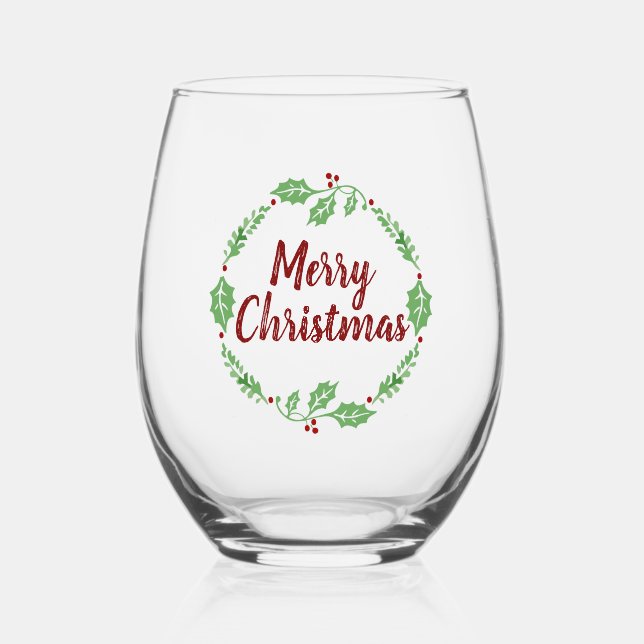 Vaso De Vino Festividad Feliz Navidad Holly Wreath Fiesta (Anverso)