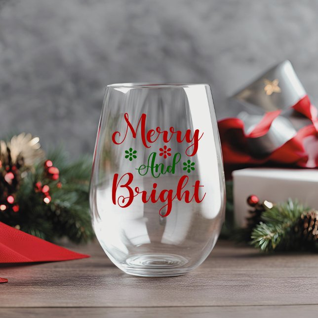 Vaso De Vino Festividades Clásicas Brillantes Y Brillantes (Merry And Bright Classic Christmas Holiday Stemless Wine Glass)