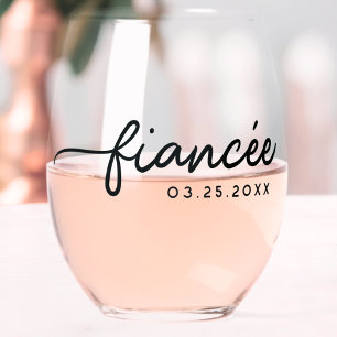 Vaso De Vino Fiancée Elegant Typography Personalizado Engagemen