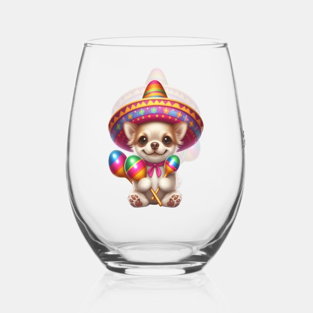 Vaso De Vino Fiesta Chihuahua Personalizada  (Anverso)