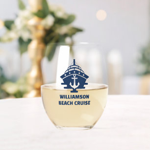Vaso De Vino Fiesta de barco de ancla náutica personalizada