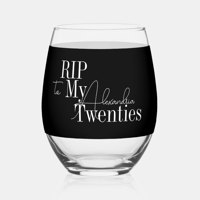Vaso De Vino Fiesta de cumpleaños 30 RIP 20s negro y blanco (Anverso)