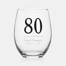 Vaso De Vino Fiesta de cumpleaños 80 elegante nombre fecha