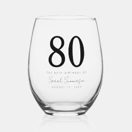 Vaso De Vino Fiesta de cumpleaños 80 elegante nombre fecha