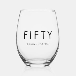 Vaso De Vino Fiesta de cumpleaños número 50 con nombre y fecha 