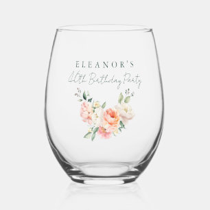 Vaso De Vino Fiesta de Cumpleaños Rosa Acuarela Floral Peonía R
