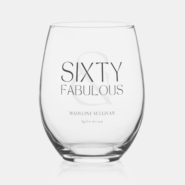 Vaso De Vino Fiesta de cumpleaños sesenta moderna y fabulosa (Anverso)