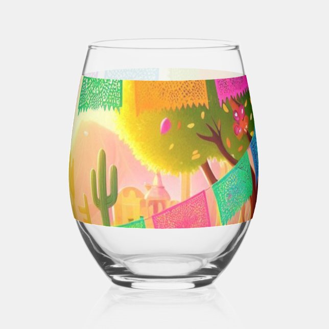 Vaso De Vino Fiesta de Papel Picado (Reverso )