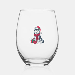 Vaso De Vino Fiestas de Navidades de perro de Alaskan Husky fes