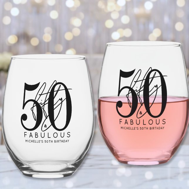Vaso De Vino Fifty 50th Birthday (Fifty 50th Birthday Stemless Wine Glass)