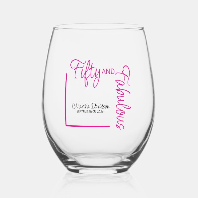 Vaso De Vino Fifty and Fabulous Photo 50th Birthday Party (Anverso)