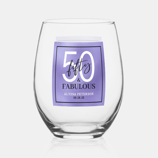 Vaso De Vino Fifty and Fabulous Script 50th Birthday (Anverso)