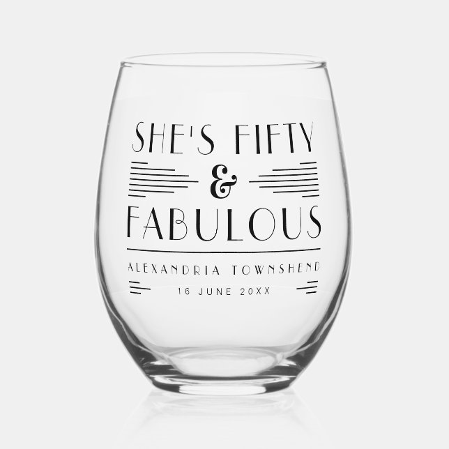 Vaso De Vino Fifty & Fabulous Chic Art Deco 50th Birthday (Anverso)