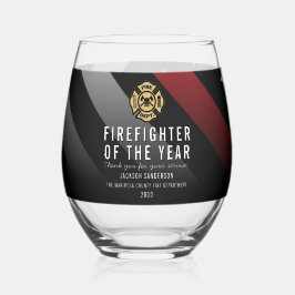 Vaso De Vino Firefighter of the Year Employee Logo Red Line