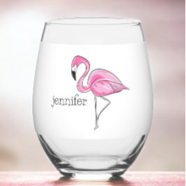 Vaso De Vino Flamenco Rosa Personalizado Preppy