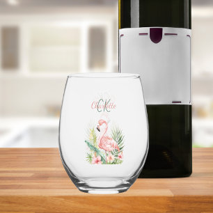 Vaso De Vino Flamenco rosa tropical monograma de verano