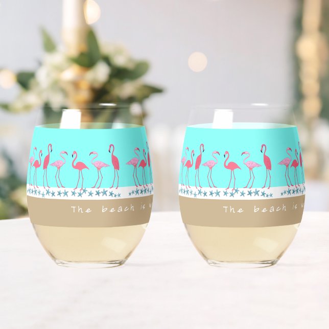 Vaso De Vino Flamencos de Frase de Playa  (Insitu (Boda))