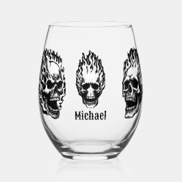 Vaso De Vino Flaming Skulls Personalized
