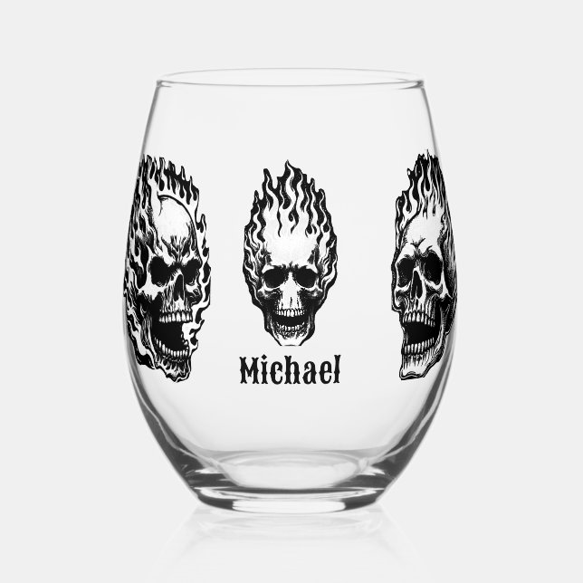 Vaso De Vino Flaming Skulls Personalized (Anverso)