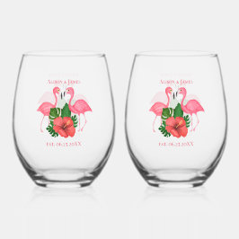Vaso De Vino Flamingo Aves Boda Cute Rosa Personalizado