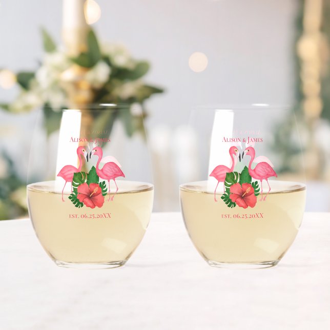 Vaso De Vino Flamingo Aves Boda Cute Rosa Personalizado (Insitu (Boda))