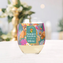 Vaso De Vino Flamingo Jardín Tropical Turquesa