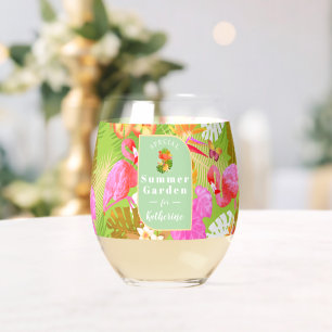 Vaso De Vino Flamingo Jardín Tropical Verde Brillante