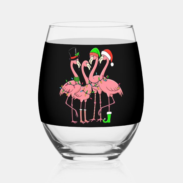 Vaso De Vino Flamingo Merry Christmas Funny Flamingo Lover Rega (Reverso )