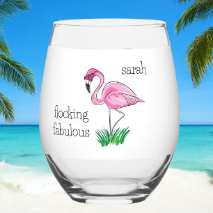 Vaso De Vino Flamingo rosa Flocking Fabulous Pink Glass Name