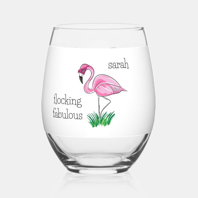 Vaso De Vino Flamingo rosa Flocking Fabulous Pink Glass Name (Anverso)