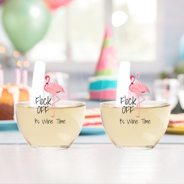 Vaso De Vino Flamingo rosa gracioso se desconecta (Insitu (Cumpleaños))