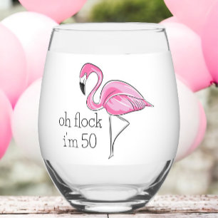 Vaso De Vino Flamingo rosa Oh Flock Tengo 50 años de Personaliz
