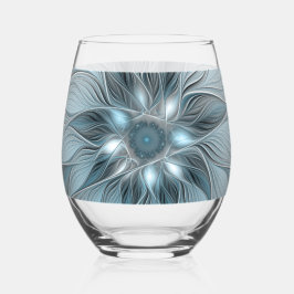 Vaso De Vino Flor abstracta alegre azul gris fractal floral