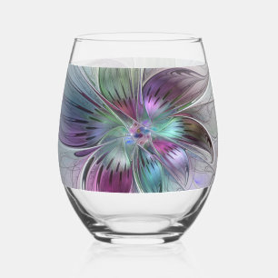Vaso De Vino Flor Abstracta Colorida Arte Fractal Floral Modern