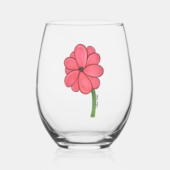 Vaso De Vino Flor Completa Rosa (Anverso)