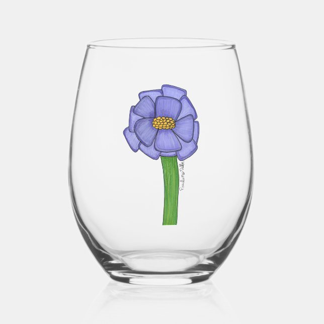 Vaso De Vino Flor Cuadrada Morada (Anverso)