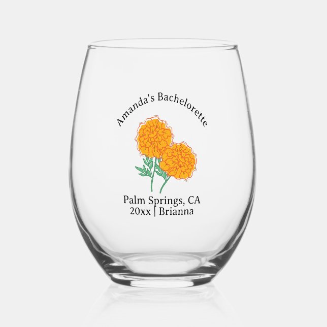 Vaso De Vino Flor de cumpleaños de soltera de octubre Marigold (Reverso )