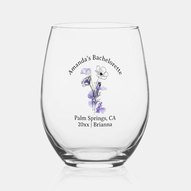 Vaso De Vino Flor de cumpleaños de soltera Febrero Violeta (Reverso )
