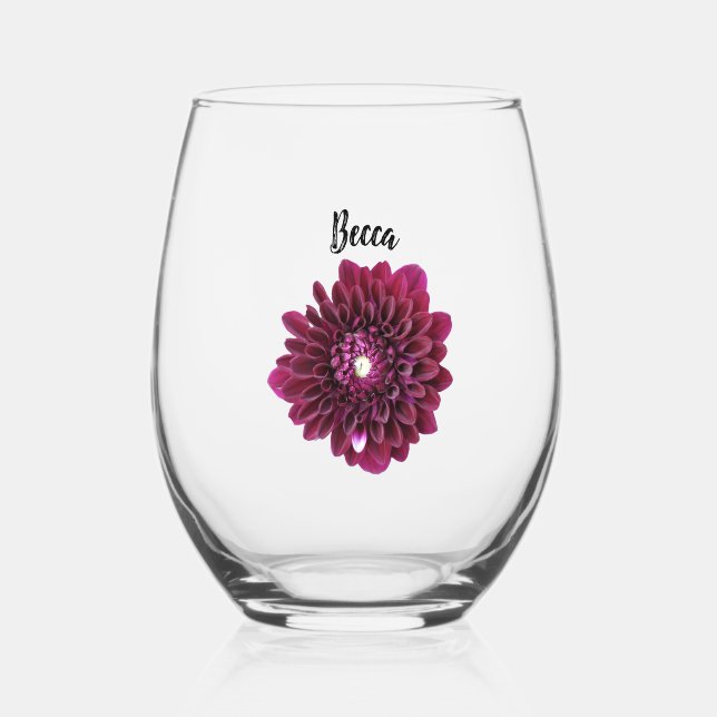 Vaso De Vino Flor de Dahlia púrpura profunda personalizada (Anverso)